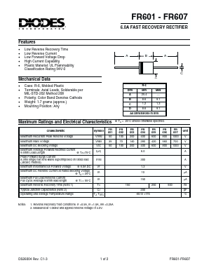 FR605 Datasheet PDF Diodes Incorporated.