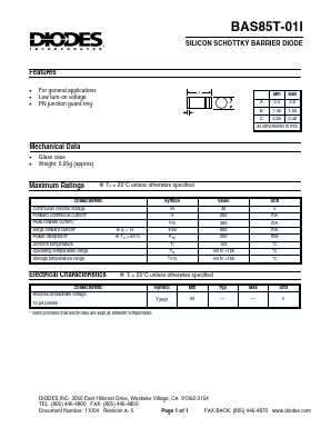 BAS85T Datasheet PDF Diodes Incorporated.