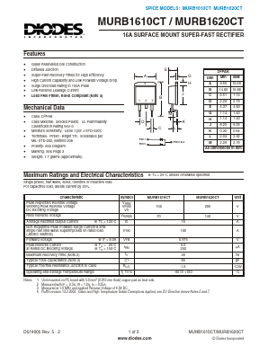 MURB1610CT Datasheet PDF Diodes Incorporated.