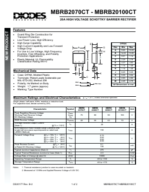 MBRB20100CT Datasheet PDF Diodes Incorporated.