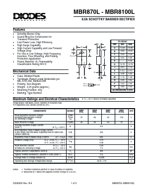 MBR870L Datasheet PDF Diodes Incorporated.
