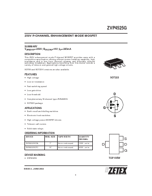 ZVP4525G Datasheet PDF Diodes Incorporated.