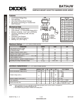 BAT54JW-7 Datasheet PDF Diodes Incorporated.