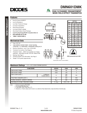 DMN601DMK Datasheet PDF Diodes Incorporated.