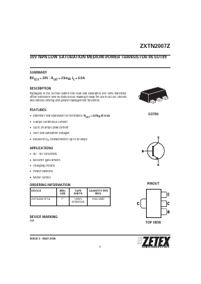 ZXTN2007Z Datasheet PDF Diodes Incorporated.