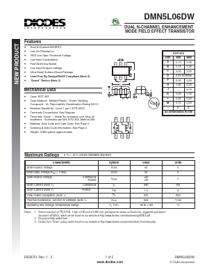 DMN5L06DW-7 Datasheet PDF Diodes Incorporated.