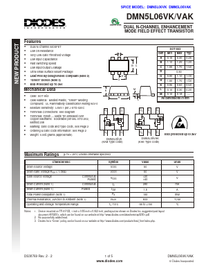 DMN5L06VAK Datasheet PDF Diodes Incorporated.