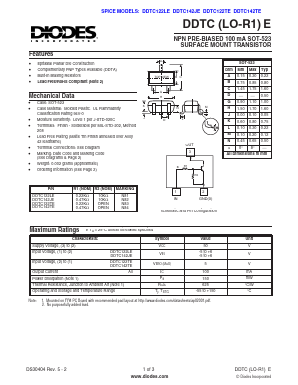 DDTC122LE Datasheet PDF Diodes Incorporated.