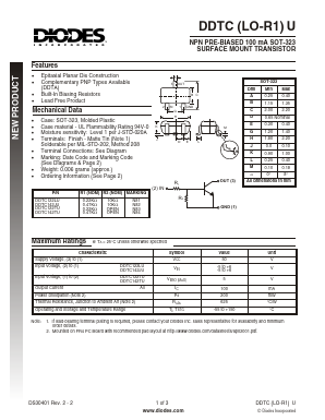 DDTC122LU Datasheet PDF Diodes Incorporated.