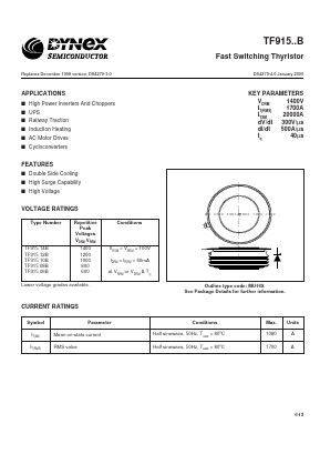 TF91514B Datasheet PDF Dynex Semiconductor