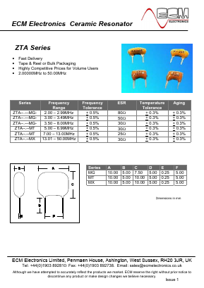 ZTA Datasheet PDF ECM Electronics Limited.