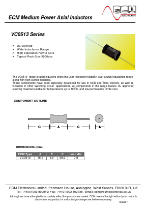 VC0513 Datasheet PDF ECM Electronics Limited.