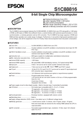 S1C88816 Datasheet PDF Seiko Epson Corp
