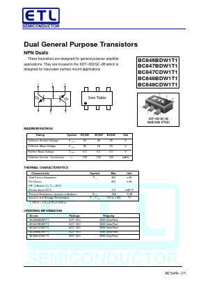 BC846BDW1T1 Datasheet PDF E-Tech Electronics LTD