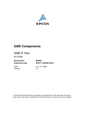 B3898 Datasheet PDF EPCOS AG