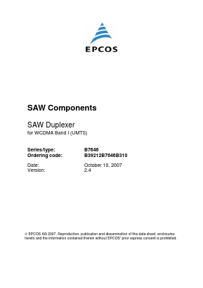 B7646 Datasheet PDF EPCOS AG