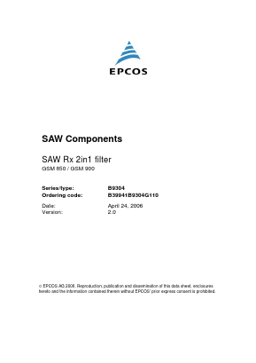 B9304 Datasheet PDF EPCOS AG