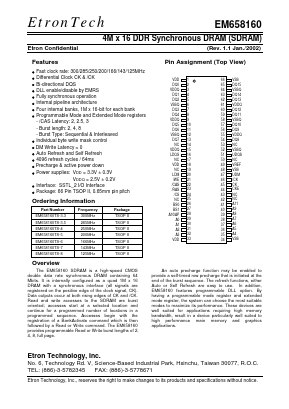 EM658160TS-33 Datasheet PDF Etron Technology