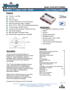 FVXO-XQ73B Datasheet PDF Fox Electronics