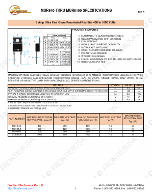 MUR860 Datasheet PDF Frontier Electronics.
