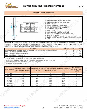 MUR4100 Datasheet PDF Frontier Electronics.