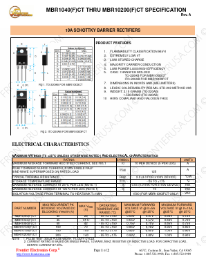 MBR1040CT Datasheet PDF Frontier Electronics.