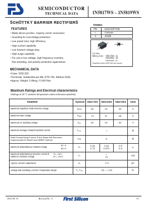 1N5817WS Datasheet PDF First Silicon Co., Ltd
