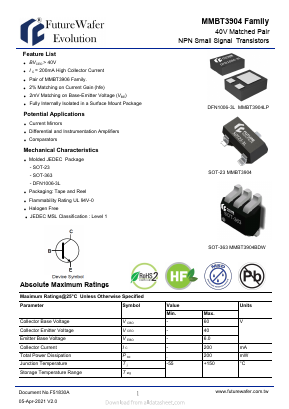 MMBT3904BDW Datasheet PDF FutureWafer Tech Co.,Ltd