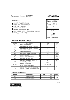 SSU2N80A Datasheet PDF Fairchild Semiconductor