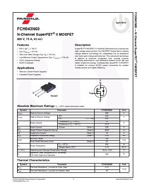 FCH043N60 Datasheet PDF Fairchild Semiconductor