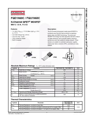 FQU1N60C Datasheet PDF Fairchild Semiconductor