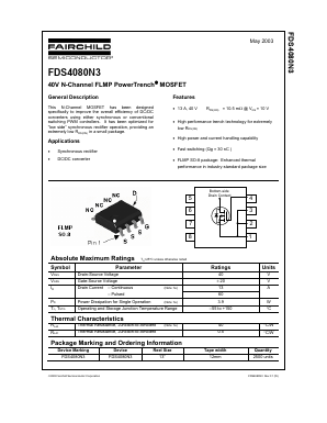 FDS4080N3 Datasheet PDF Fairchild Semiconductor