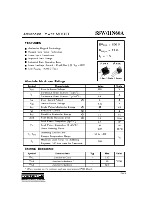 SSI1N60A Datasheet PDF Fairchild Semiconductor