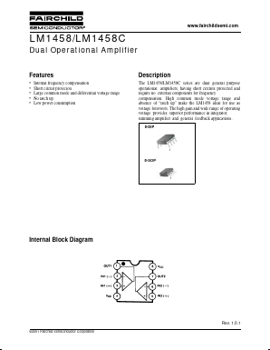 LM1458N/NOPB Datasheet PDF Fairchild Semiconductor