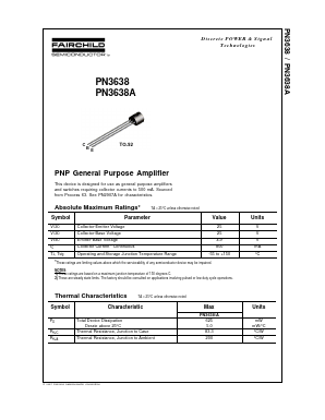 PN3638A_D74Z Datasheet PDF Fairchild Semiconductor