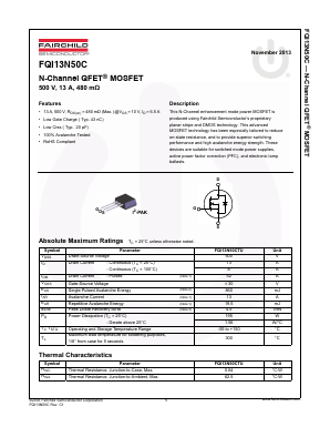 FQI13N50C Datasheet PDF Fairchild Semiconductor