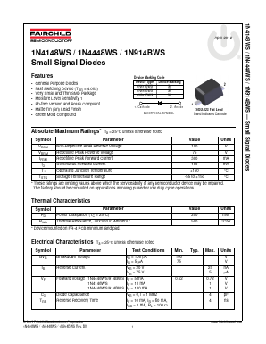 1N914BWS Datasheet PDF Fairchild Semiconductor