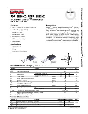 FDPF12N60NZ Datasheet PDF Fairchild Semiconductor