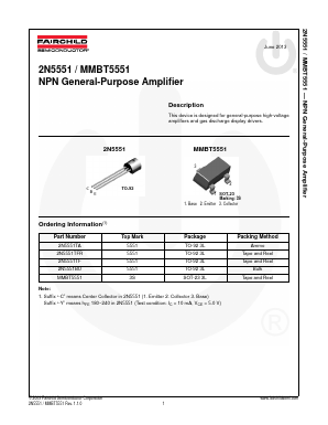2N5551TF Datasheet PDF Fairchild Semiconductor
