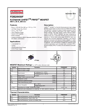 FDB20N50F Datasheet PDF Fairchild Semiconductor
