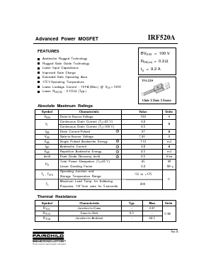 IRF520A Datasheet PDF Fairchild Semiconductor