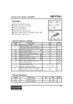 IRFS750A Datasheet PDF Fairchild Semiconductor