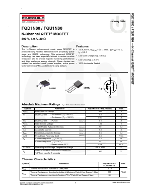 FQU1N80 Datasheet PDF Fairchild Semiconductor