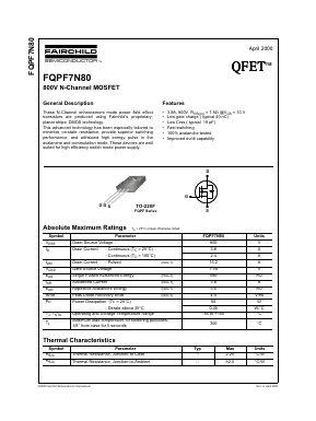 FQPF7N80 Datasheet PDF Fairchild Semiconductor
