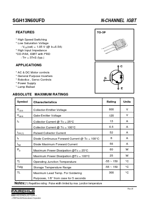 SGH13N60UFD Datasheet PDF Fairchild Semiconductor