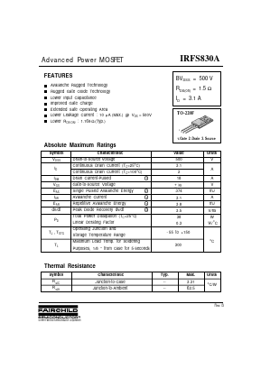 IRFS830A Datasheet PDF Fairchild Semiconductor