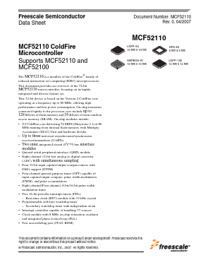 MCF52110 Datasheet PDF Freescale Semiconductor