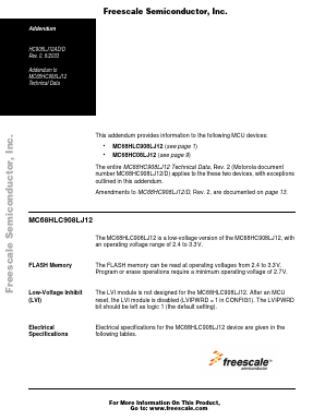 MC68HLC908LJ12 Datasheet PDF Freescale Semiconductor