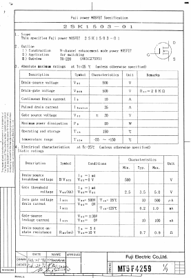2SK1503-01 Datasheet PDF Fuji Electric