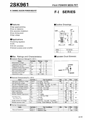 K961 Datasheet PDF Fuji Electric